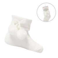 S10-W: White Pom Pom Ankle Socks (0-24 Months)